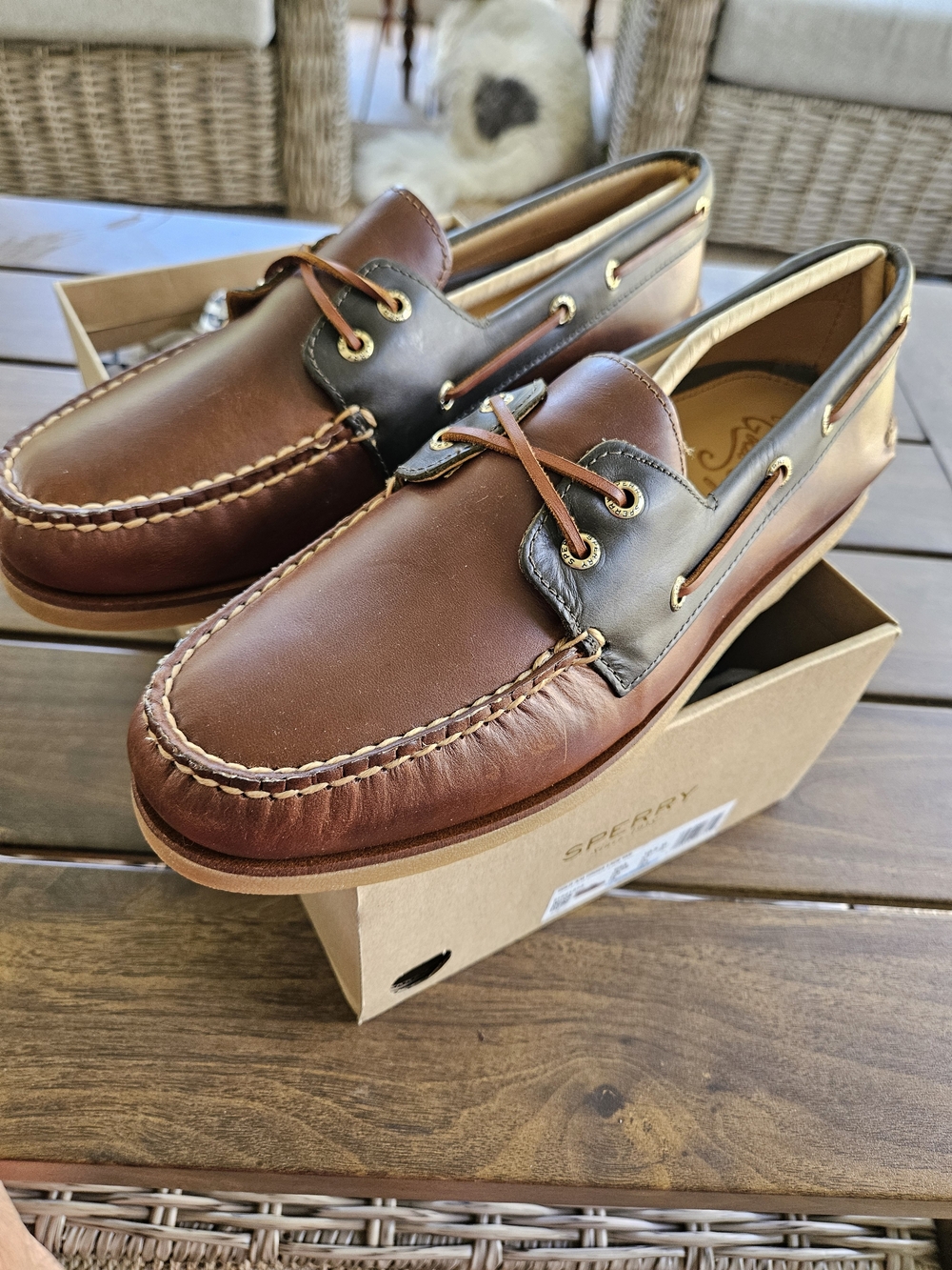 Sperry Two-Tone Brown and Dark Brown Leather Boat Shoes